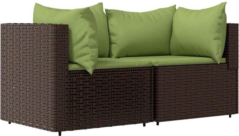 vidaXL 2 db barna polyrattan kerti sarokkanapé párnákkal