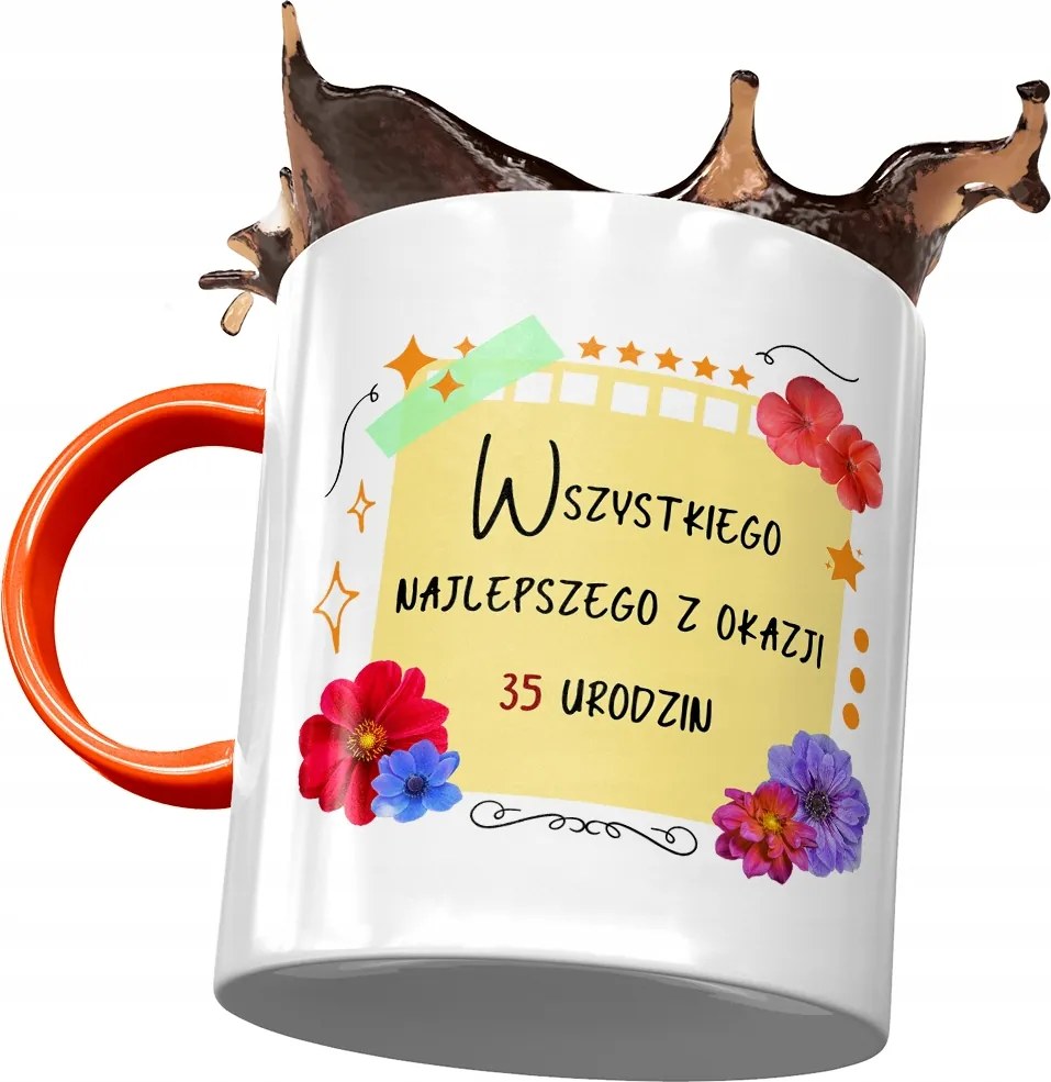 Narancssárga bögre Születésnapra 35 35-es 35-ös, fényképes nyomattal