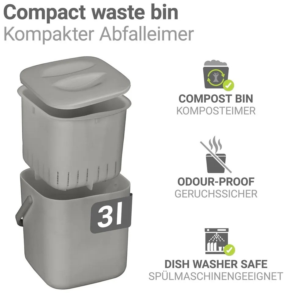 Világosszürke komposztálható hulladék gyűjtő 3 l Conny – Wenko