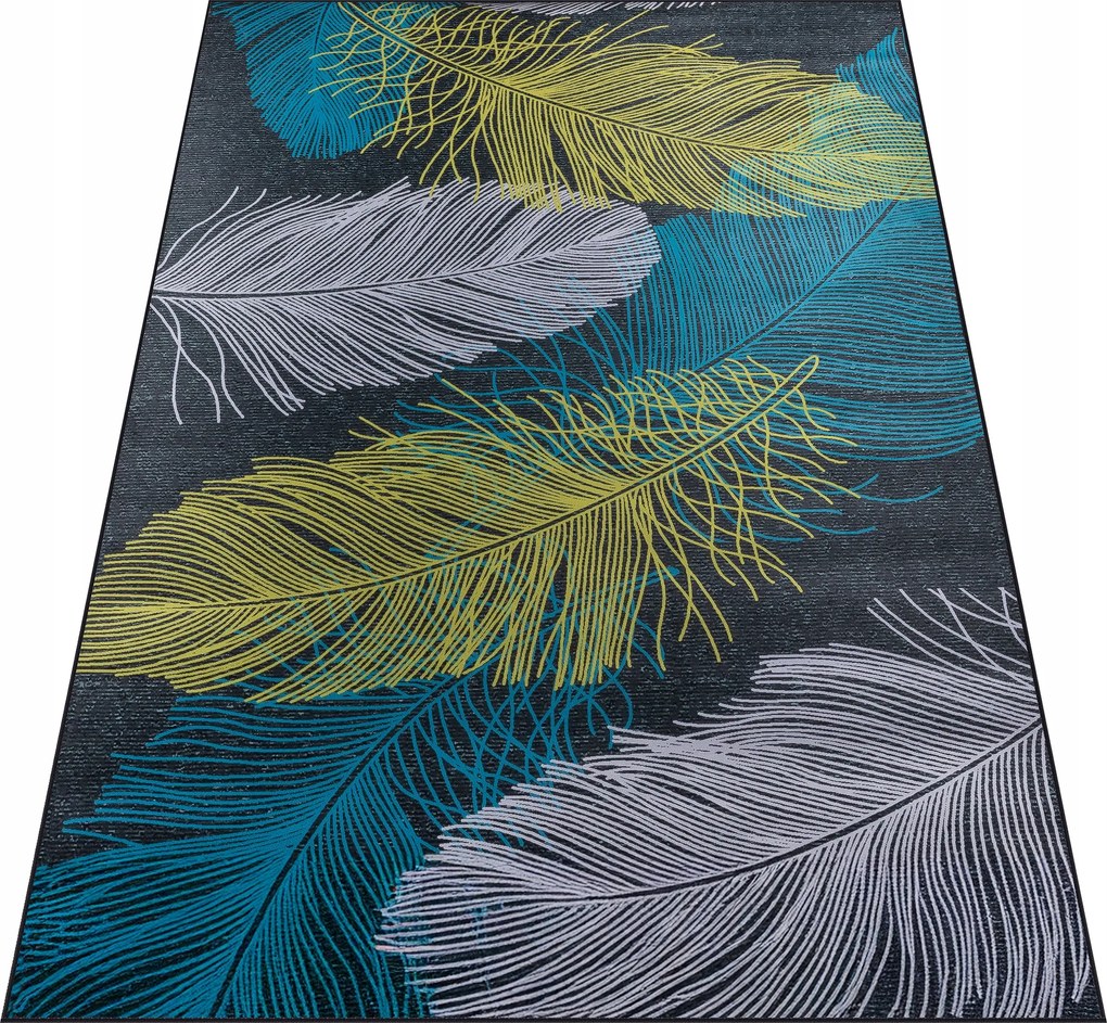 Szőnyeg 300x200cm Levelek Toll Zöld Nagy Modern Csúszásgátló Bcf