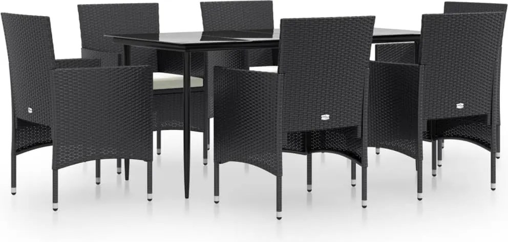vidaXL 7 részes fekete kerti étkezőgarnitúra párnákkal