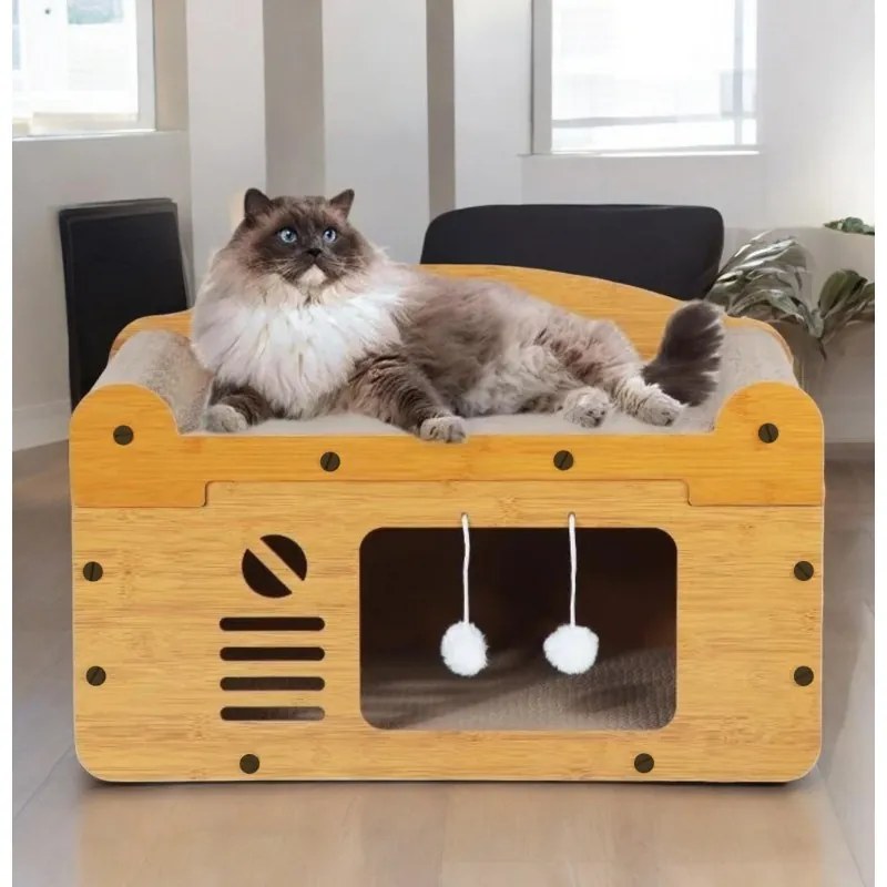 Macskaház 3 az 1-ben KITZONE 56x30 cm, bézs