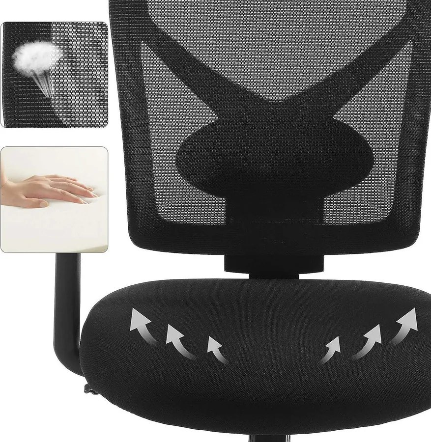 SONGMICS hálós irodai szék, ergonomikus forgószék, fekete