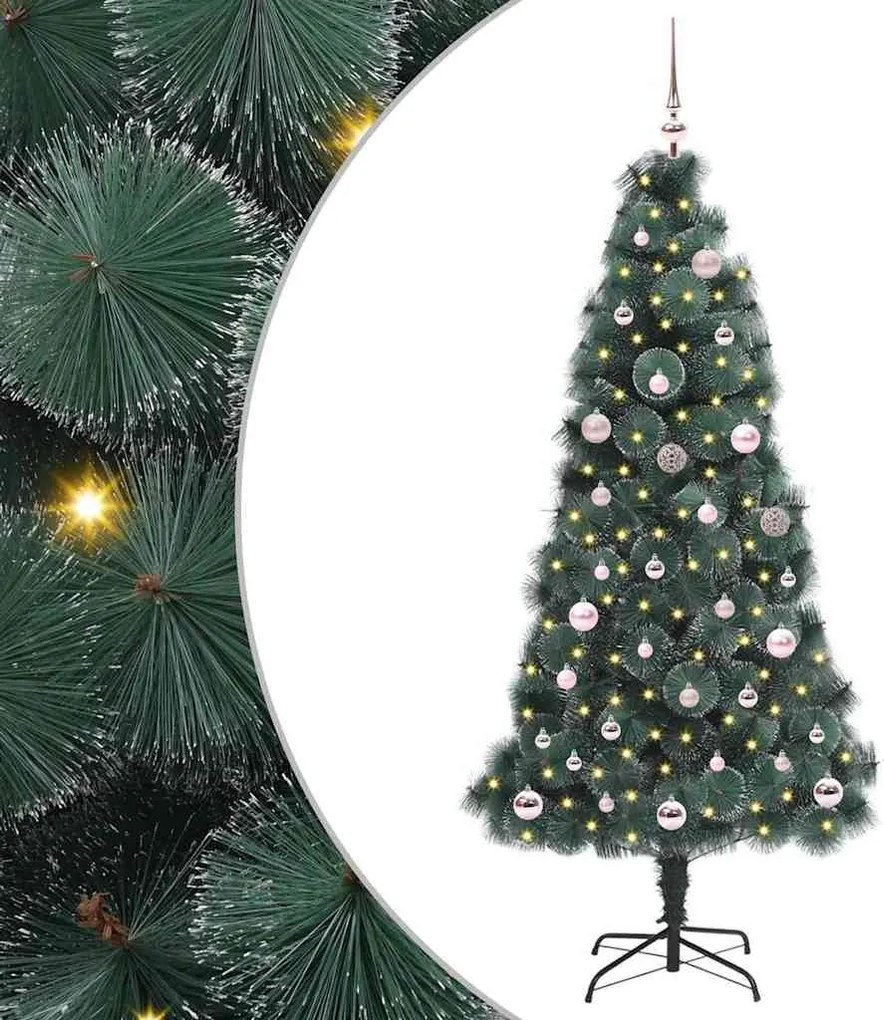 vidaXL Műfenyő, elővilágítva, díszlabda szettel Zöld 150 cm PET