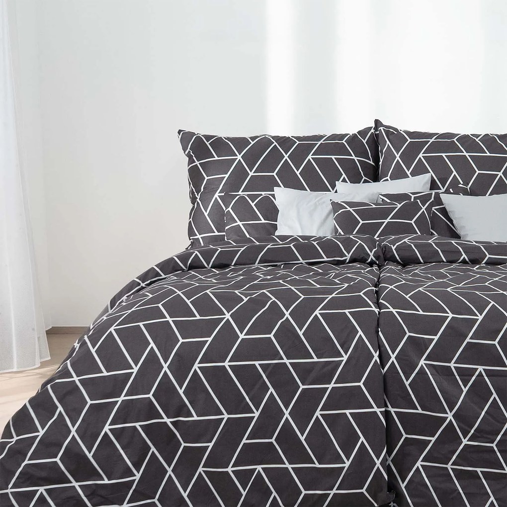 Goldea pamut ágyneműhuzat - mozaik minta, sötétszürke alapon 150 x 200 és 50 x 60 cm