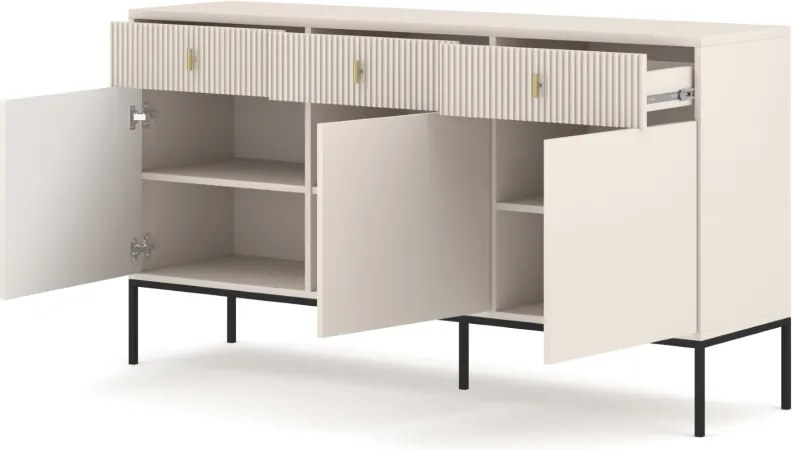 Komód 3 ajtóval és 3 fiókkal kasmír színben fekete elemekkel arany fogantyúkkal – MAGGIORE MA03