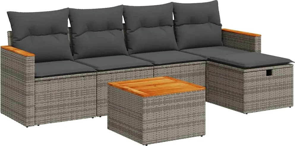 vidaXL 6 részes szürke polyrattan kerti ülőgarnitúra párnákkal