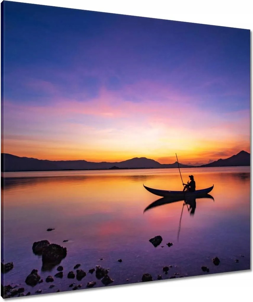 Vászonkép 90x90 Esti horgászat naplementekor