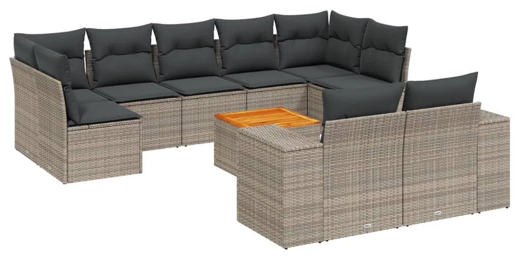 10 részes szürke polyrattan kerti ülőgarnitúra párnákkal