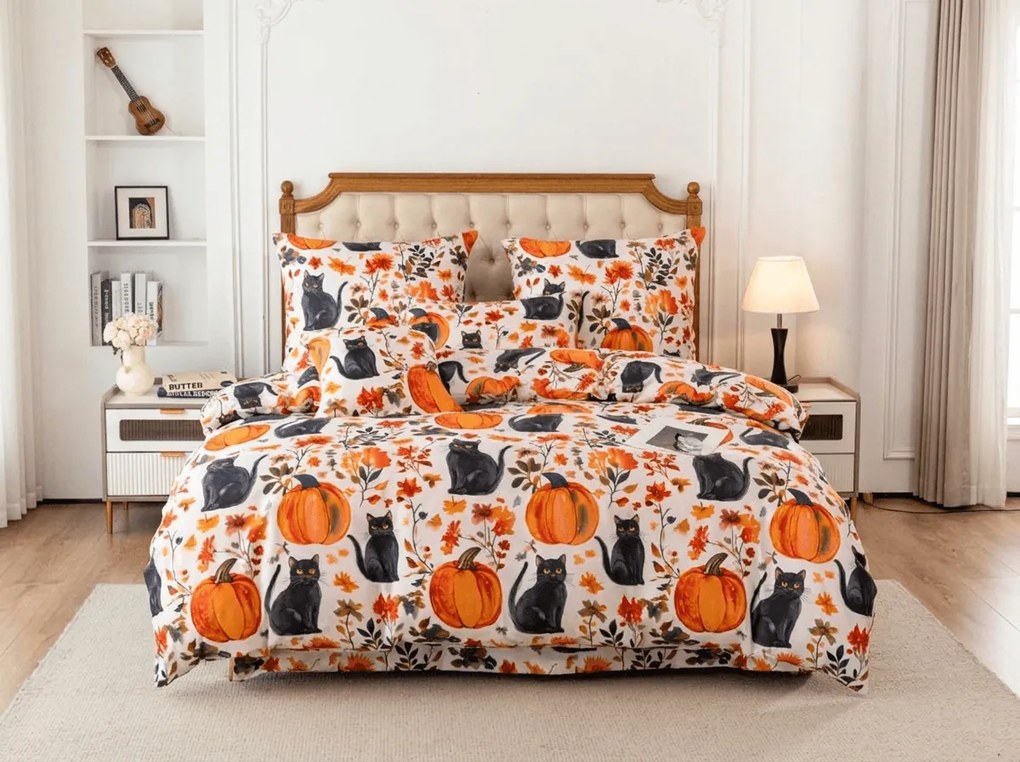 Mikroszálas ágyneműhuzat CATS AND PUMPKINS színes kivitel Ágyneműhuzat mérete: 70 x 90 cm | 140 x 200 cm
