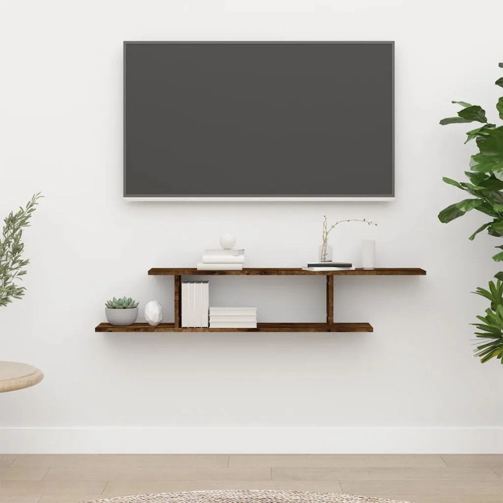 füstös tölgy színű szerelt fa fali TV-polc 125 x 18 x 23 cm