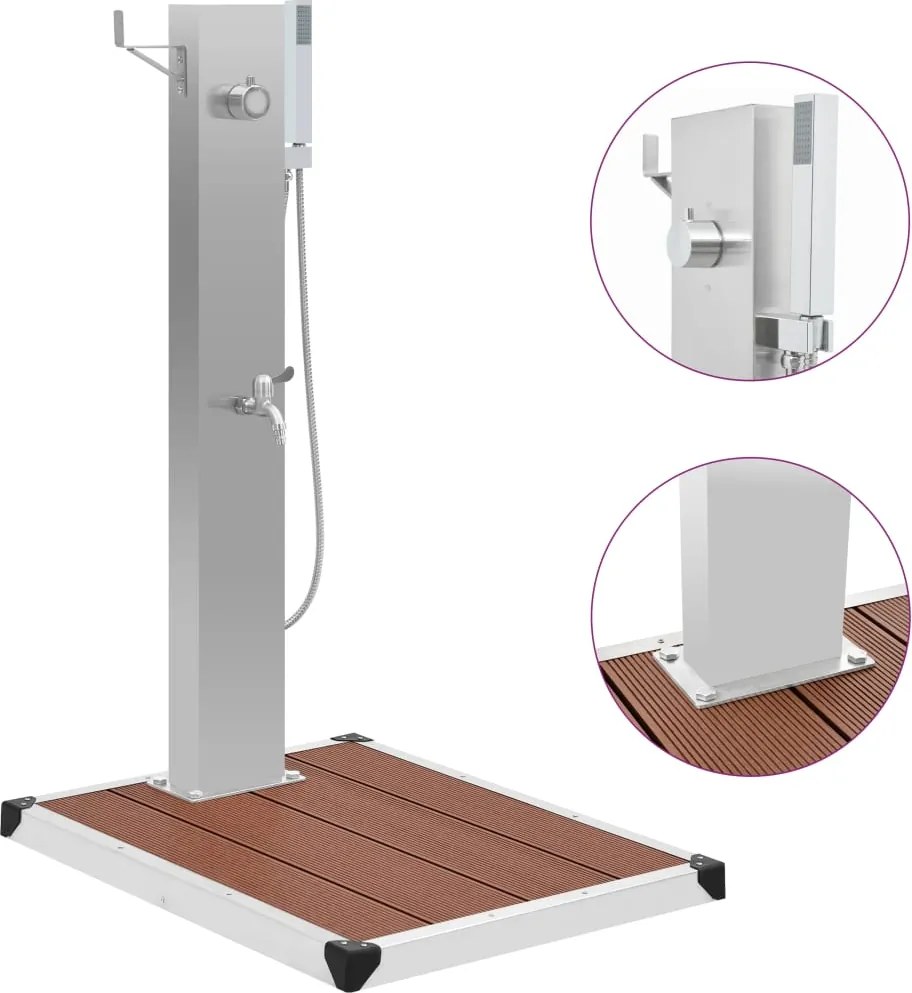 vidaXL kültéri WPC és rozsdamentes acél zuhany és zuhanytálca