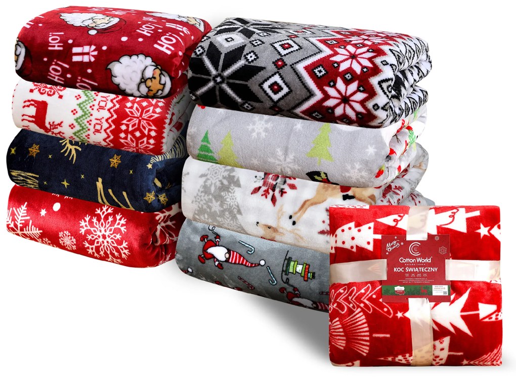 Piros karácsonyi mikroplüss pléd SNOWFALL Méret: 150 x 200 cm