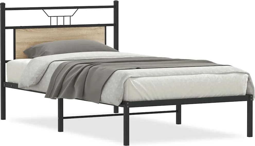 vidaXL sonoma tölgy színű szerelt fa ágykeret matrac nélkül 100x190 cm