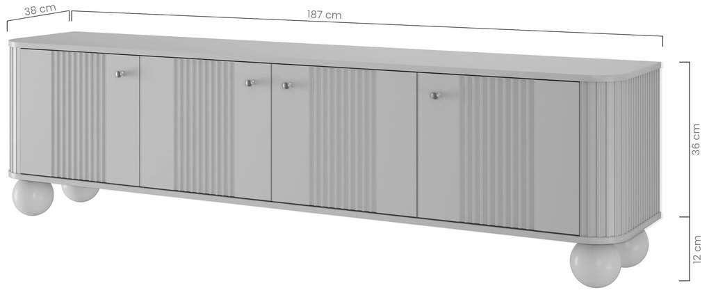 Vesper 4D TV-szekrény 187 cm - kasmír / diófa / arany fogantyúk / gömb alakú lábak
