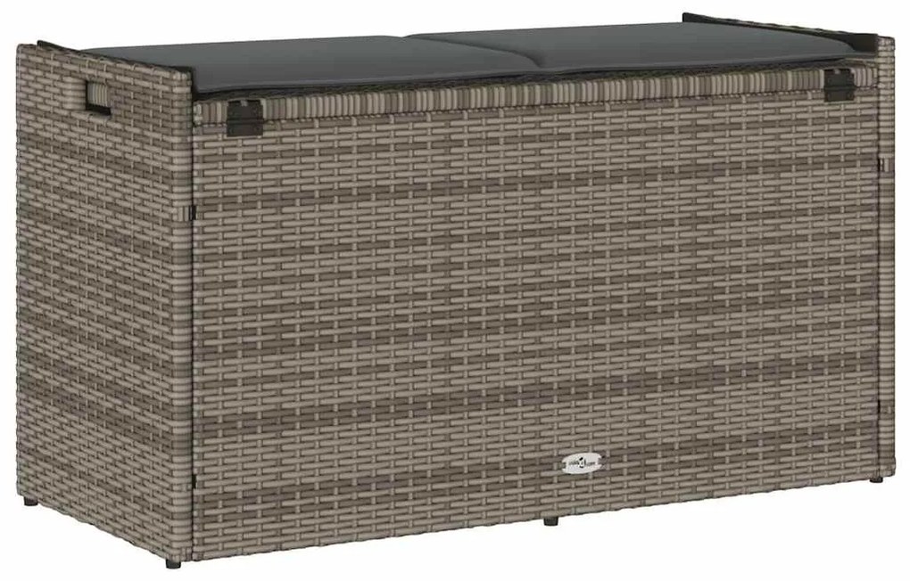 szürke polyrattan kültéri tárolópad párnával 100 cm