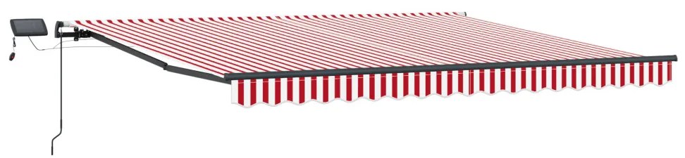 Kézi Behúzható Napellenző LED piros és fehér csíkkal 450x300 cm