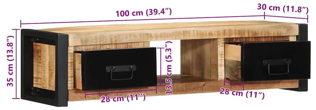 TV szekrény 100x30x25 cm tömör durva fa Mango