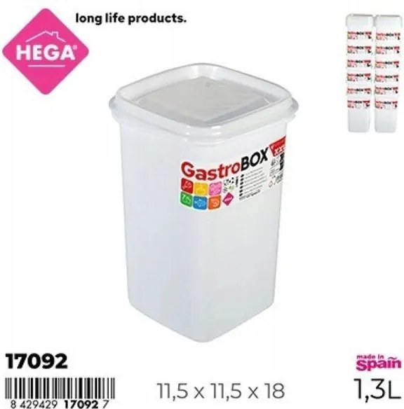 Négyzet alakú ételtároló 1,3 L ideális tároláshoz