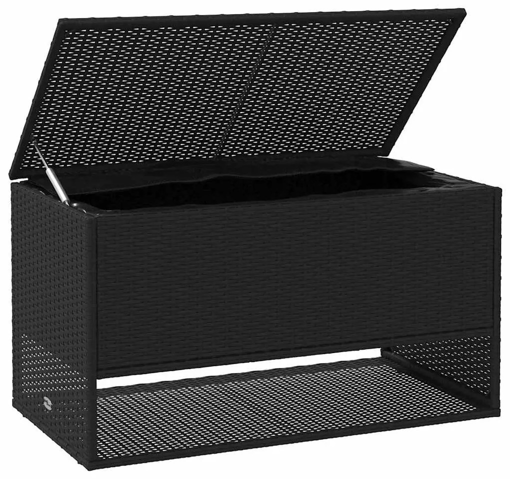 Fekete polyrattan kültéri párna doboz 100x55x55,5 cm