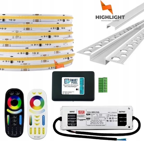 30m Homlokzati szett Led szalag digitális Cob Mono 11W 24V IP65+Profil Ezüst
