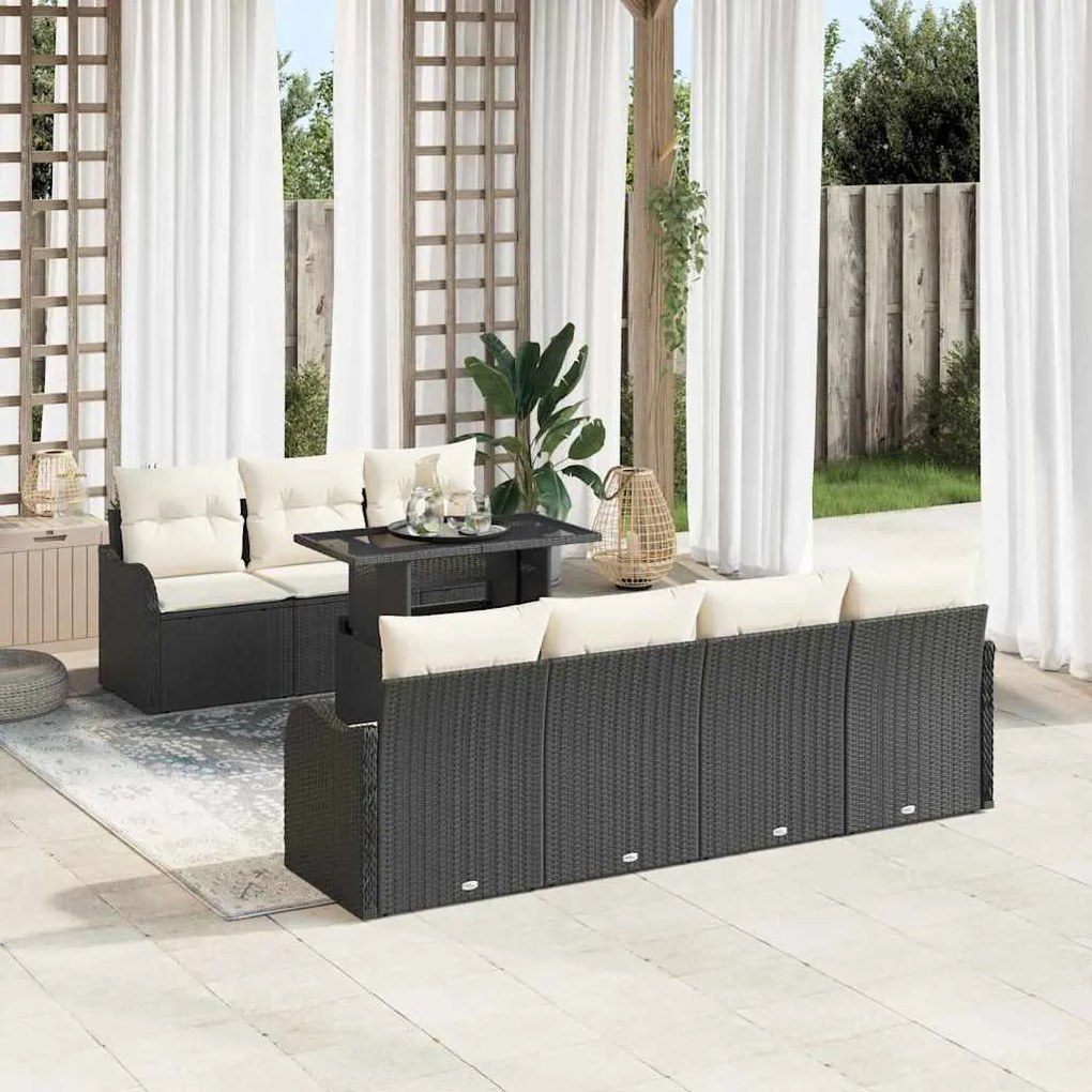 Kerti Kanapé Szett 8 pcs Fekete 100 x 55 x 73 cm Poli rattan