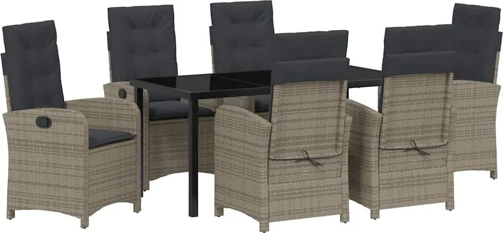 vidaXL Kert étkező szett párnával 7 pcs Szürke polirattan