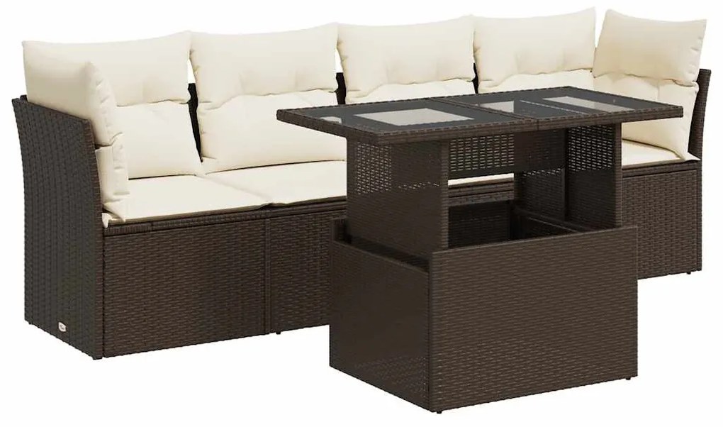5 részes barna polyrattan kerti ülőgarnitúra párnával