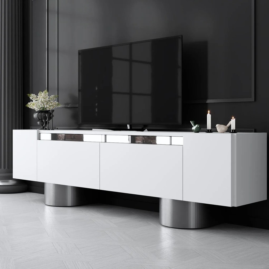 TV szekrény Bohem - White, Silver