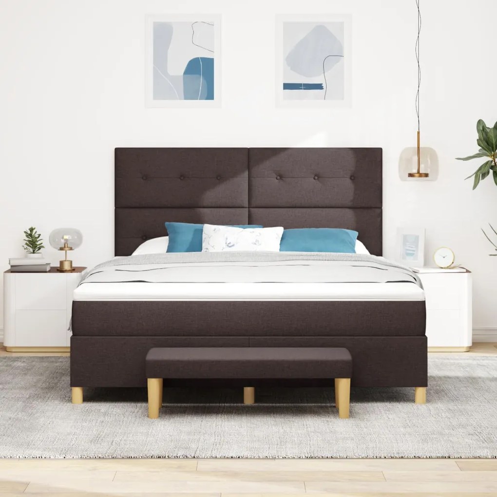 Boxspring Ágy Mattal és Pad Dark Brown 180x200 cm Szövet