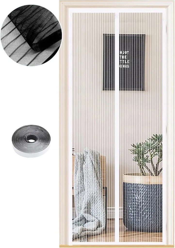 Mágneses szúnyogháló erkélyajtóhoz fúrás nélkül 95 x 210 cm Fehér