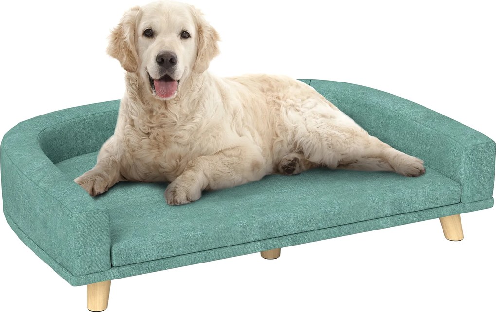 PawHut Kutya Kanapé, Pet Sofa Macska Kanapé Párnával, Nagy Kutyák számára, Zöld, 98 x 67 x 25 cm | Aosom
