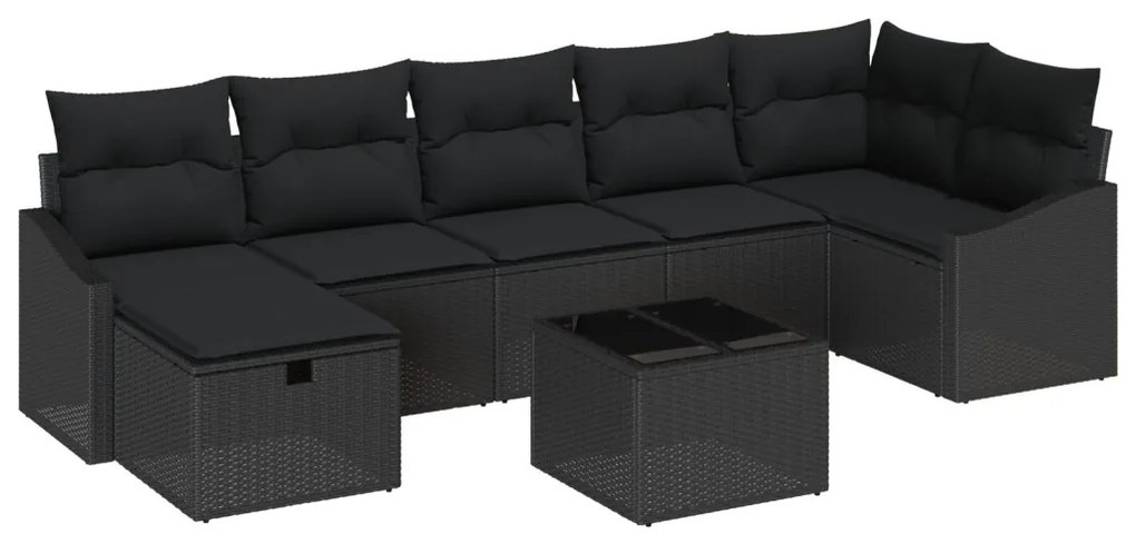 8 részes kerti kanapé szett párnákkal fekete poly rattan
