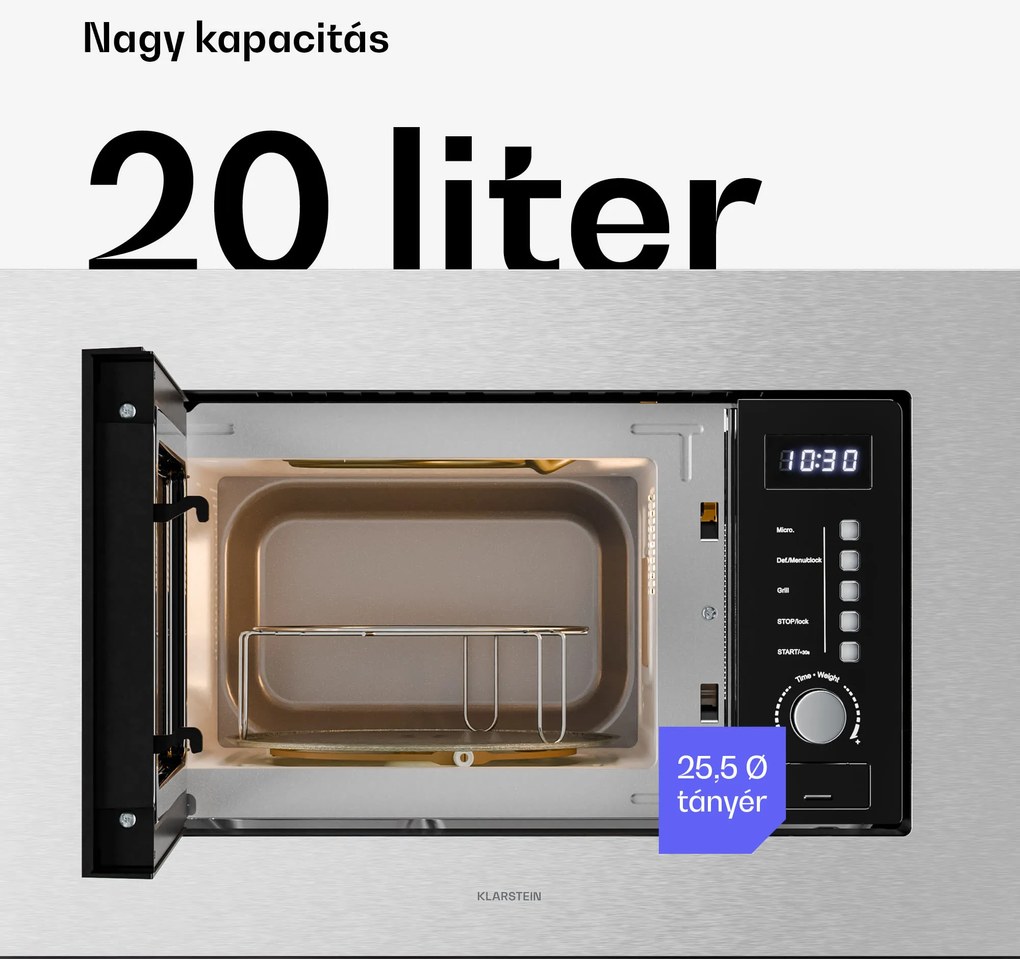 Klarstein Verosteel beépített mikrohullámú sütő grillel | 800 W grill | 700 W mikrohullámú sütő | 60 cm
