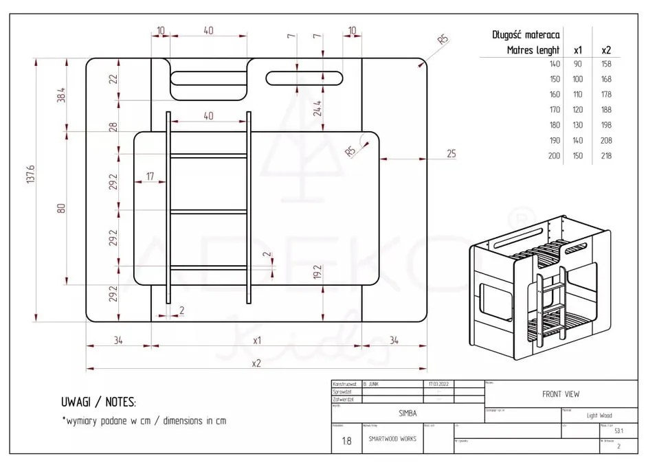 Emeletes gyerekágy 70x140 cm Simba - Adeko