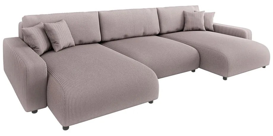 Világos rózsaszín kordbársony kinyitható tárolóhelyes sarokkanapé Sara – Ropez