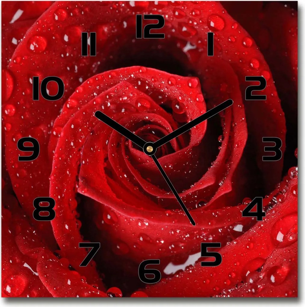 Üveg falióra szögletes Cseppek a rózsán 30x30 cm