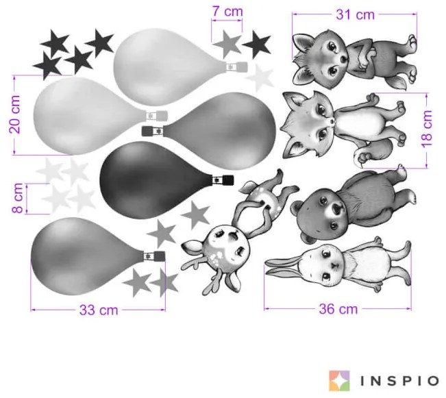 Fekete - fehér falmatrica - INSPIO állatkák hőlégballonokkal