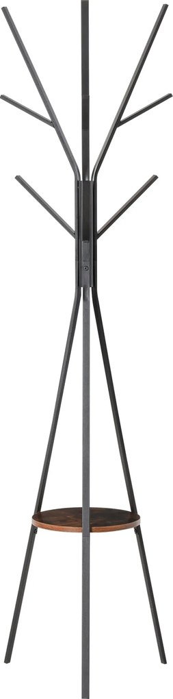 HOMCOM Kabáttartó, Kabároknak 8 Akasztóval, Kabáttartó Polccal, Álló Ruhásszekrény Ruhákhoz, Kalapokhoz, Táskához, Fém, Barna, 45 x 45 x 180 cm | Aoso