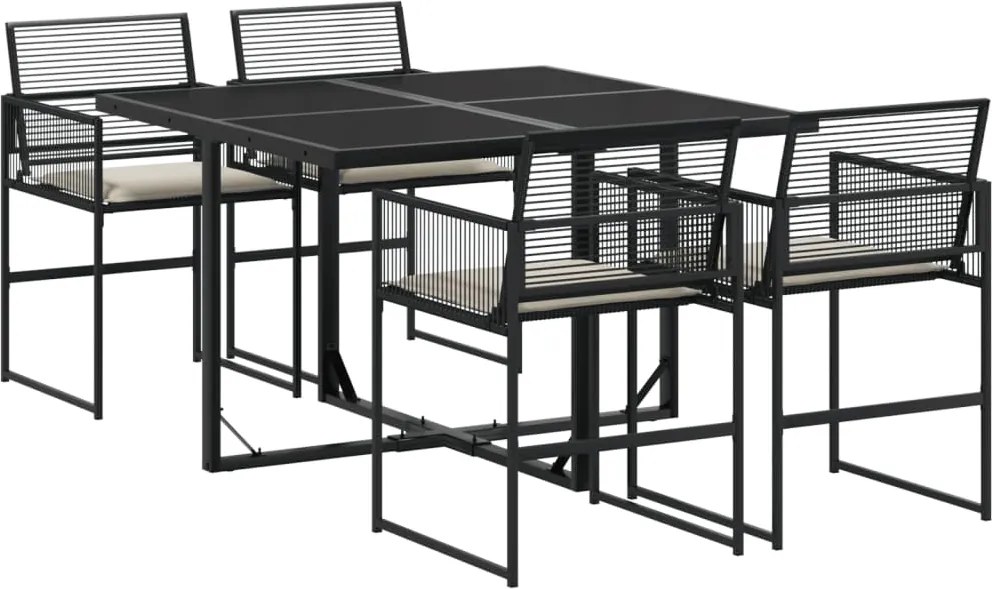 vidaXL 5 részes fekete polyrattan kerti étkezőgarnitúra párnákkal