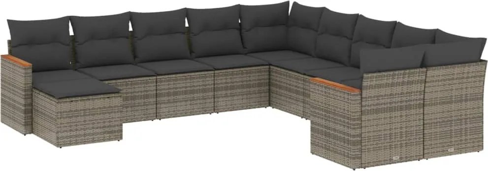 vidaXL 11 részes szürke polyrattan kerti ülőgarnitúra párnákkal