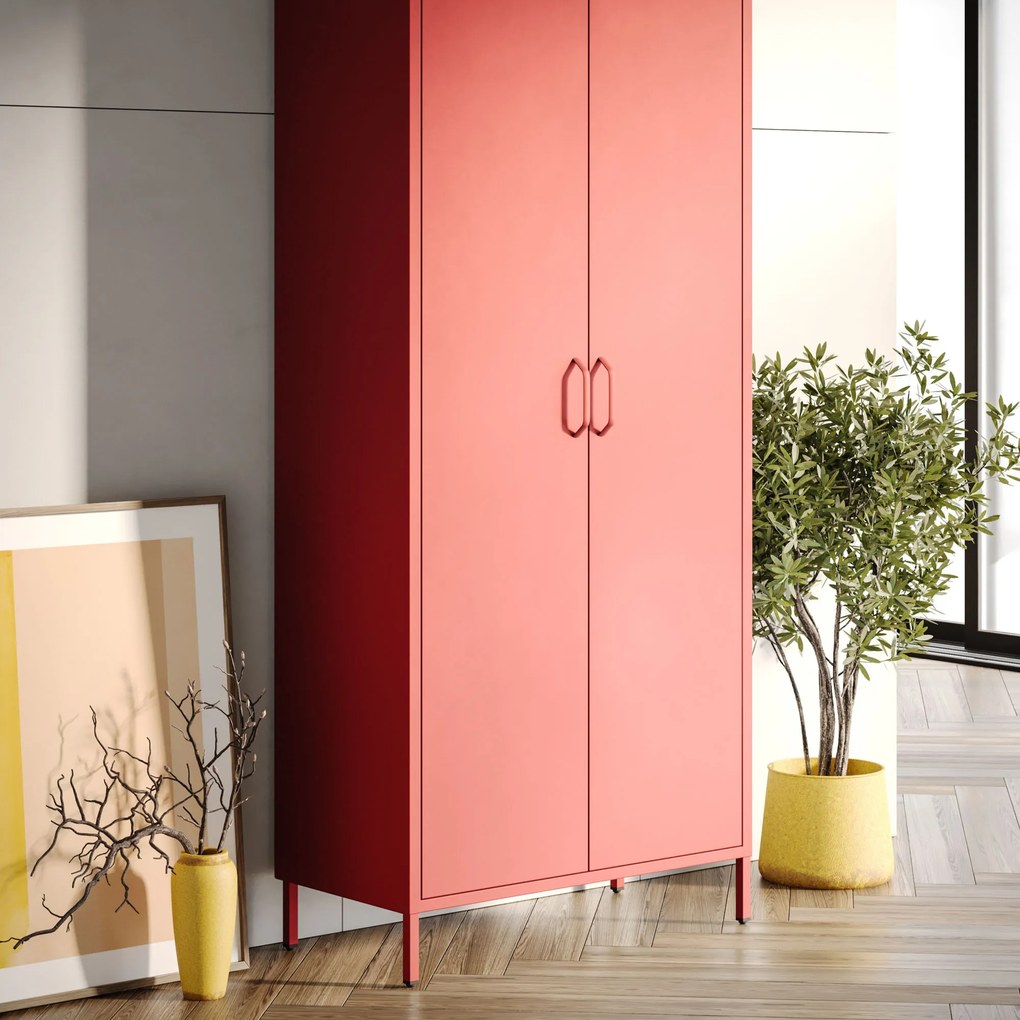 Gardróbszekrény FLAVIO, 800 x 1850 x 450 mm, Modern: piros
