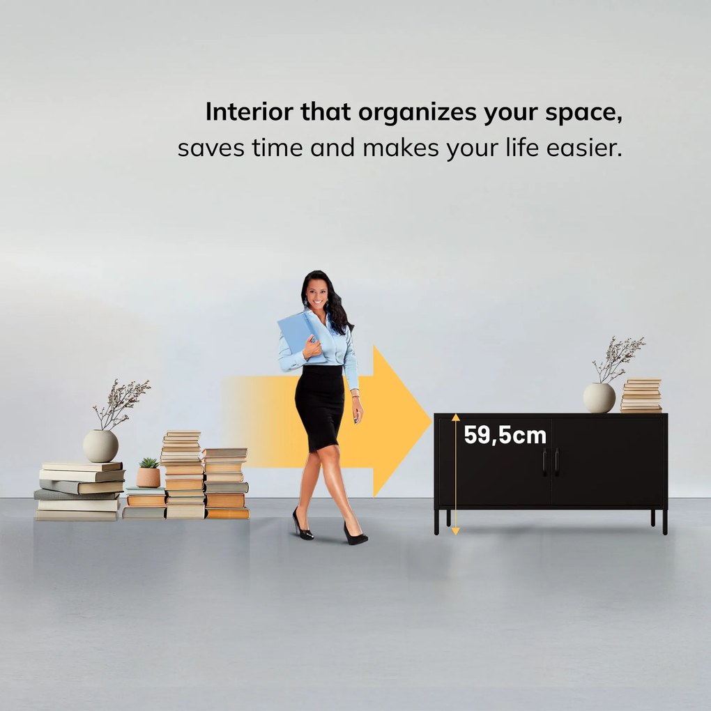 Fém TV-szekrény lábakkal, fekete, 1150x595x400 mm: ROSA Modern