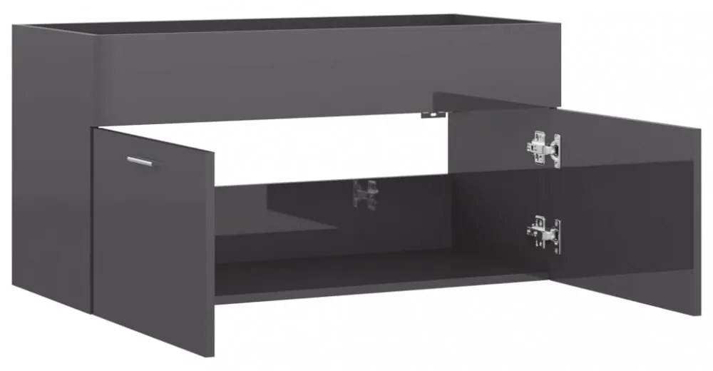 magasfényű szürke szerelt fa mosdószekrény 90 x 38,5 x 46 cm
