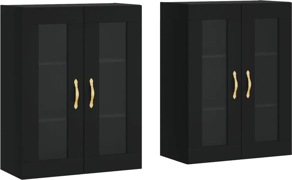 vidaXL 2 db fekete szerelt fa falra szerelhető szekrény