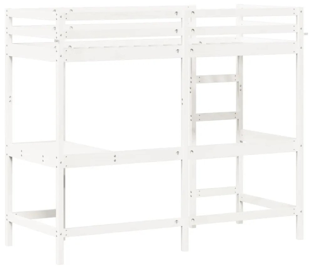 fehér tömör fenyőfa galériaágy íróasztallal 80 x 200 cm