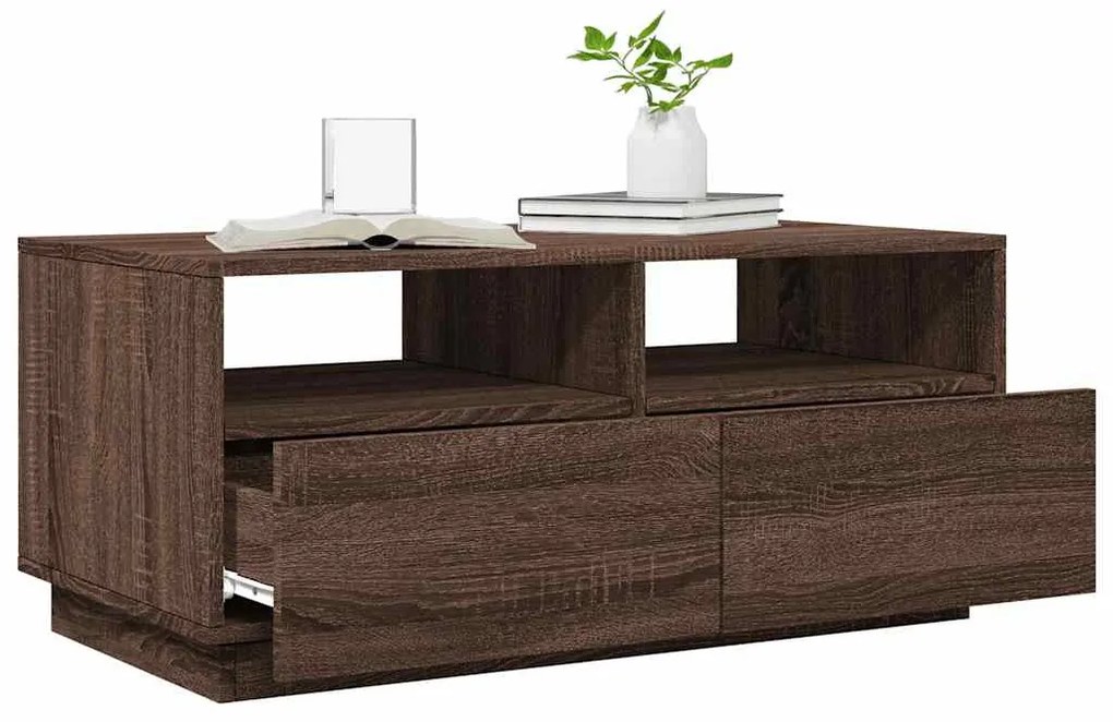 Barna tölgyszínű dohányzóasztal LED-lámpákkal 90x49x40 cm
