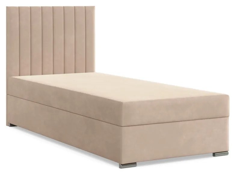 Agen egyszemélyes ágy, bársony, ágyneműtartóval, bézs