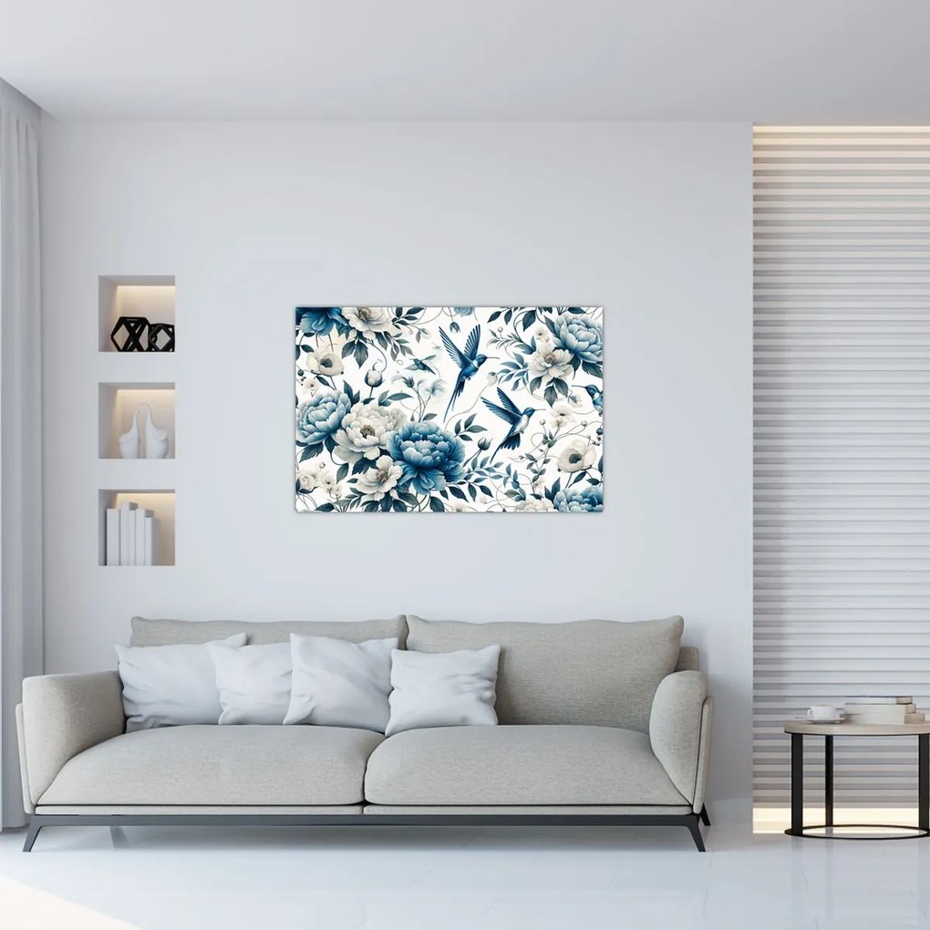 Kép - Kolibrikok virágokkal (90x60 cm)