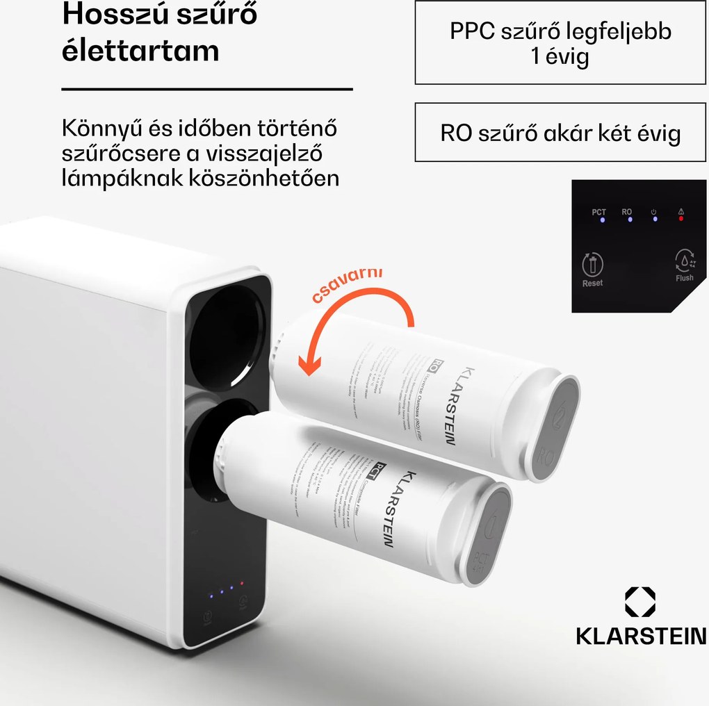 Klarstein PureLine 800, szűrőrendszer, fordított ozmózis, 800 GPD / 3000 L/d